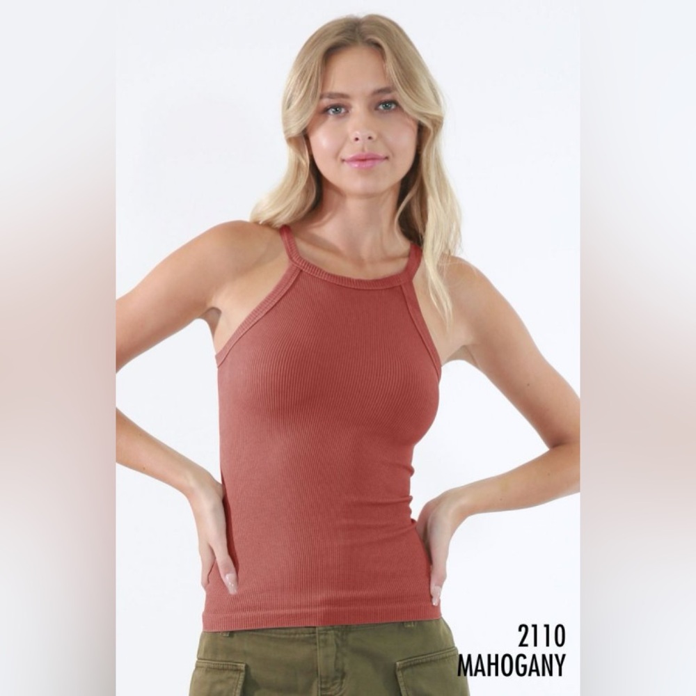 Nikibiki Highneck Ribbed Tank in Mahogany One Size New